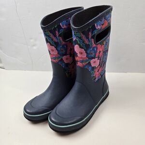 Bogs Kids Blue Floral Pansies Rain Boots Size 4 Youth